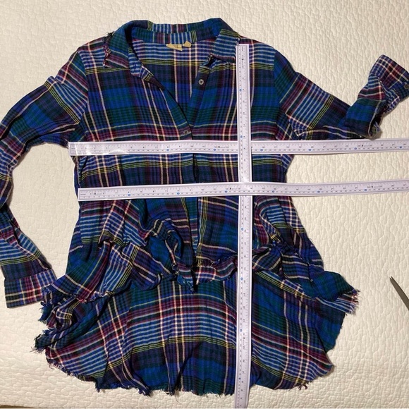 True Craft Women's Plaid Top with Peplum | Distressed Details | Fun & Swingy - Picture 5 of 12